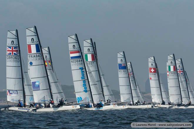 Gold fleet lining up - 2013 Nacra 17 World Championship © Laurens Morel